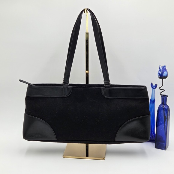 Banana Republic Handbags - Banana Republic Vintage Wool & Leather Baguette Shoulder Bag Black Y2K 90s chic